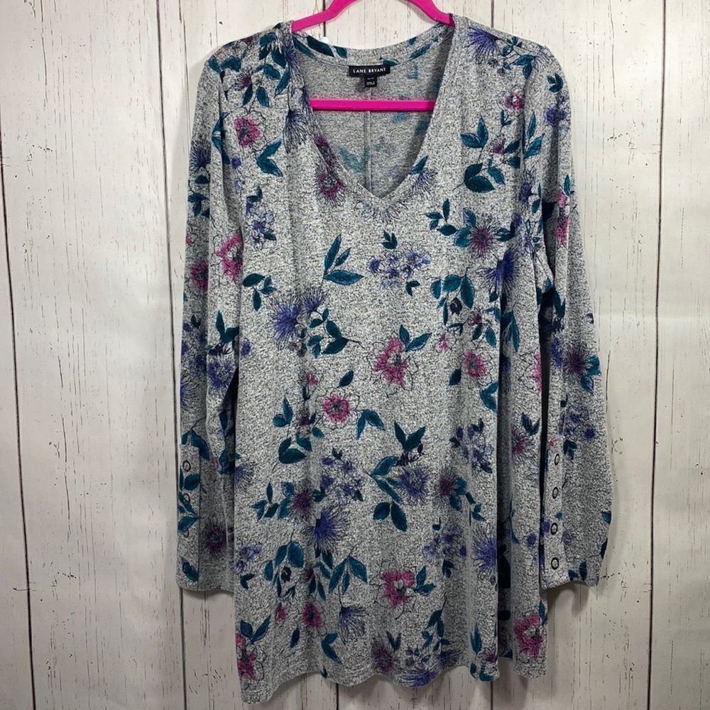 Lane Bryant Floral V Neck Soft Knit Tunic Top Size 18/20 Cottagecore Relaxed Fit